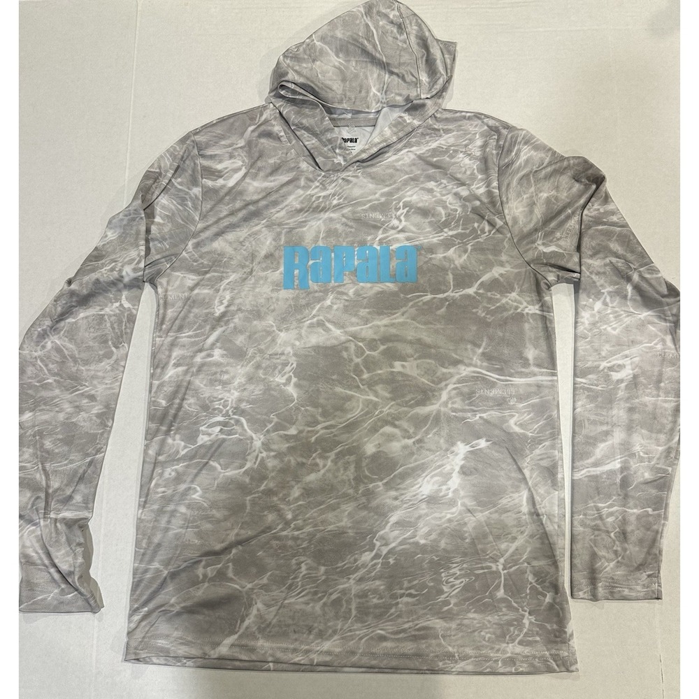 Rapala Elements Performance Hooded Long Sleeve Gray Blue Logo Men's Size Small